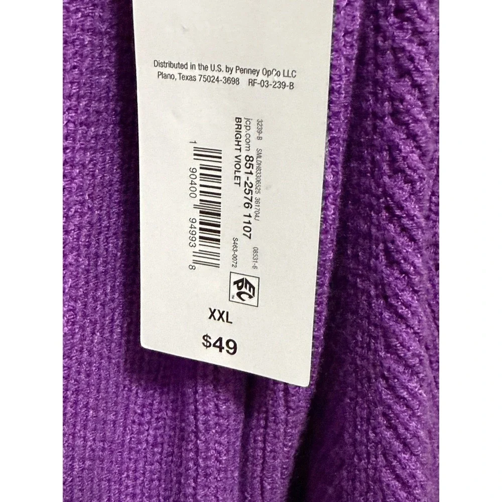 Liz Claiborne Womens XXL Bright Violet Ribbed V-Neck Puff Sleeve Sweater‎ NWT